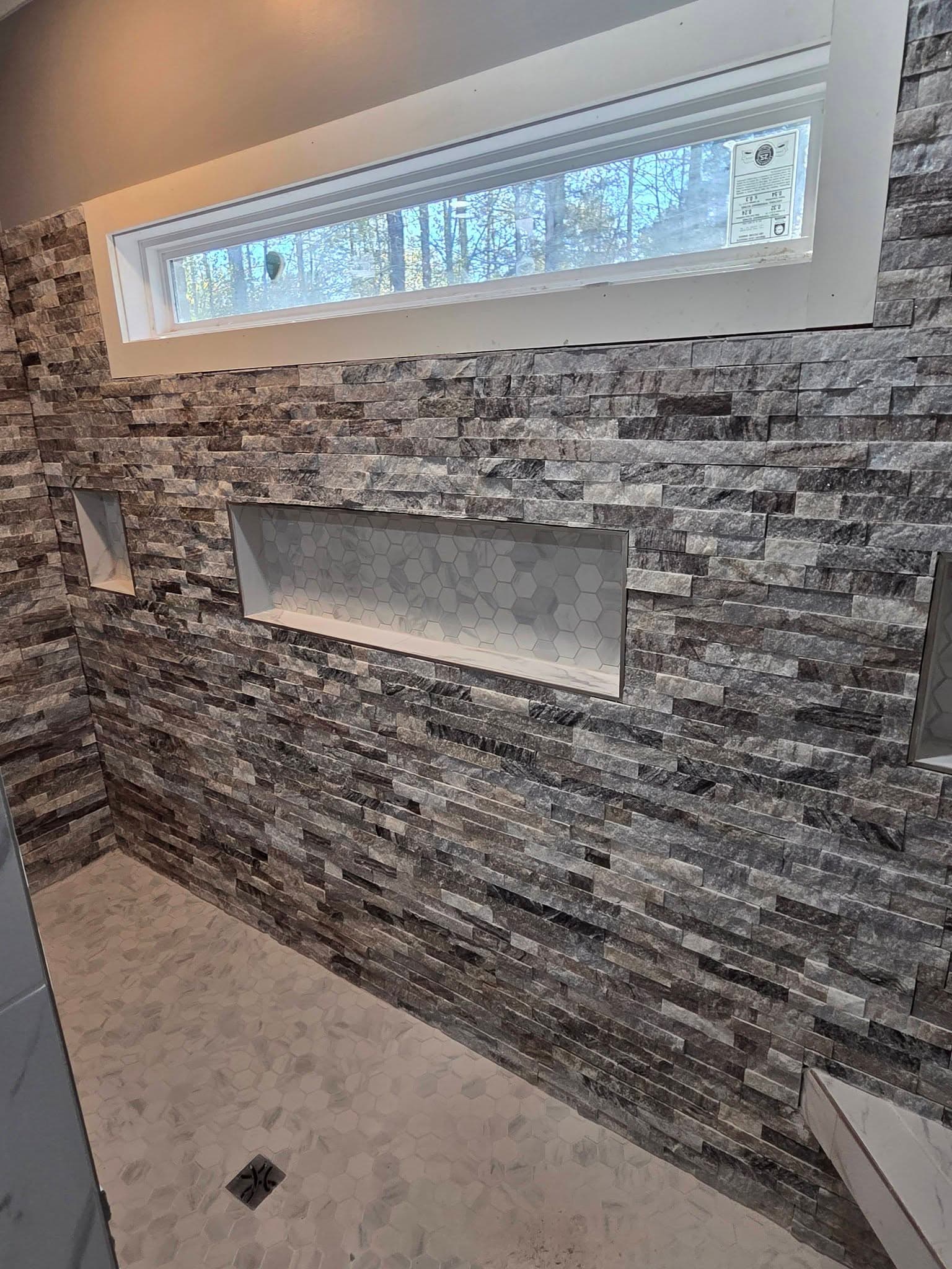 Completed custom shower tile installation